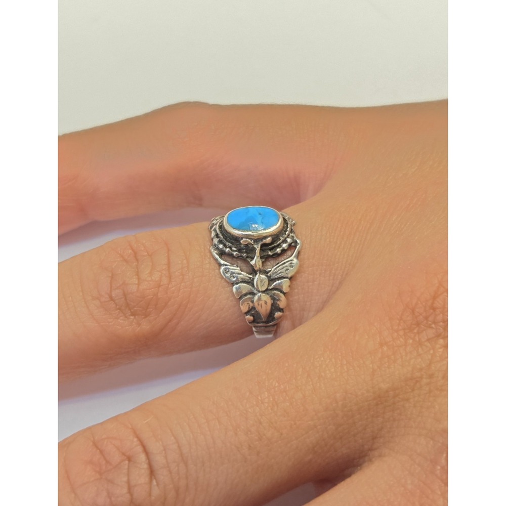 Vintage Sterling Silver & Turquoise Butterfly Ring Size 6